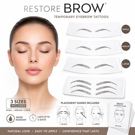 Restore Brows, Temporary Brow Tattoos, Sample Pack 3 sizes