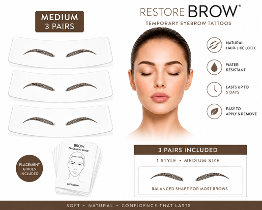 Restore Brows: Temporary Brow Tattoos, Large, 3 pairs
