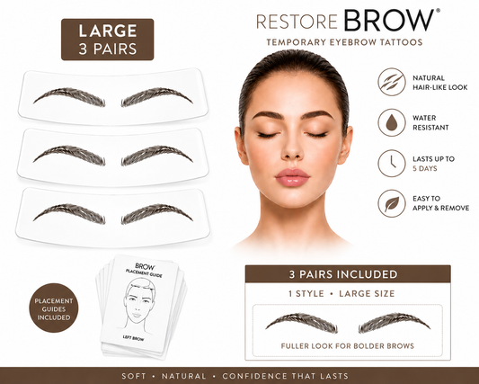 Restore Brows: Temporary Brow Tattoos, Large, 3 pairs